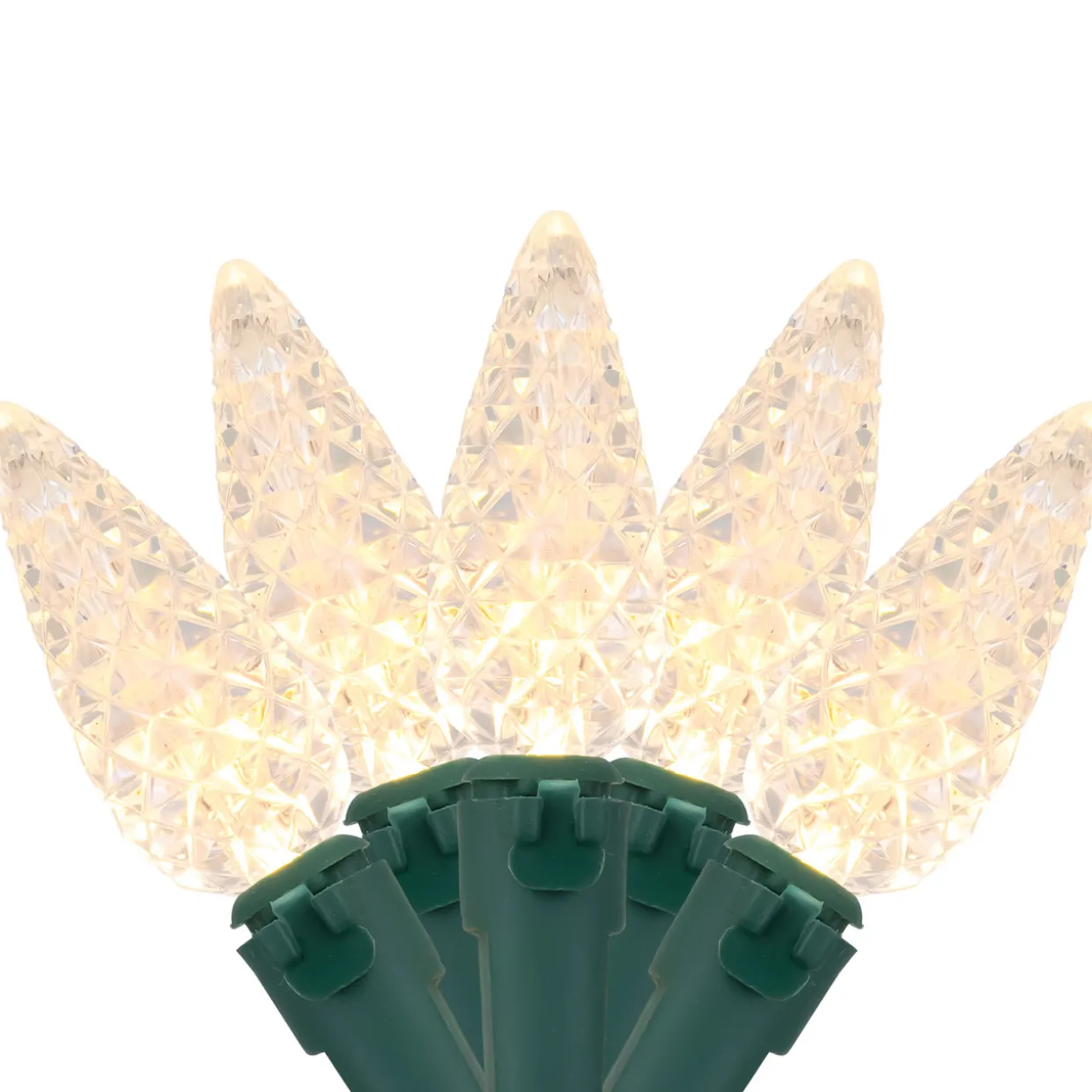 200-Count Warm White LED Faceted C6 Christmas Lights, 66.25 ft Green Wire