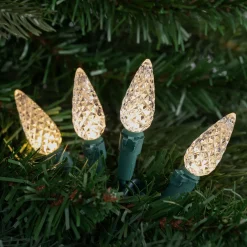 200-Count Warm White LED Faceted C6 Christmas Lights, 66.25 ft Green Wire
