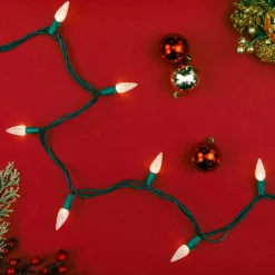 200-Count Warm White LED Faceted C6 Christmas Lights, 66.25 ft Green Wire