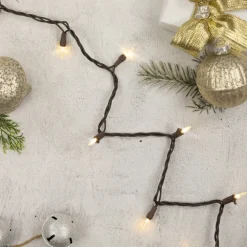 100-Count Warm White LED Mini Christmas Lights, 33 ft Brown Wire