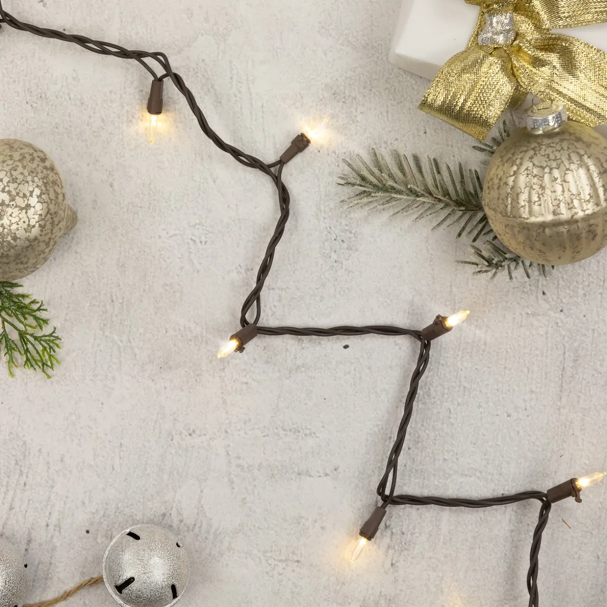 100-Count Warm White LED Mini Christmas Lights, 33 ft Brown Wire