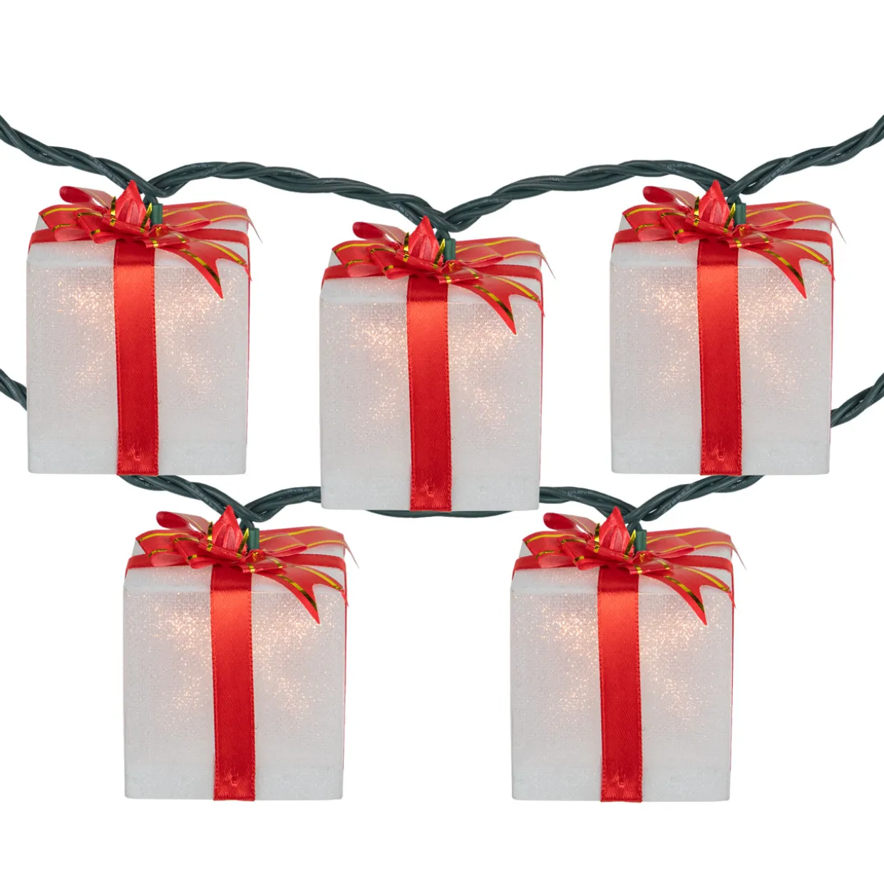10-Count White and Red Christmas Present Light Set- 7.5ft, Green Wire
