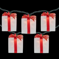 10-Count White and Red Christmas Present Light Set- 7.5ft, Green Wire
