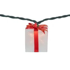 10-Count White and Red Christmas Present Light Set- 7.5ft, Green Wire