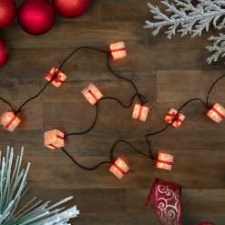 10-Count White and Red Christmas Present Light Set- 7.5ft, Green Wire