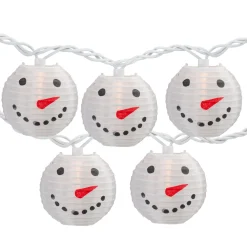 10-Count White Snowman Paper Lantern Christmas Lights, 8.5ft White Wire