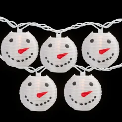 10-Count White Snowman Paper Lantern Christmas Lights, 8.5ft White Wire