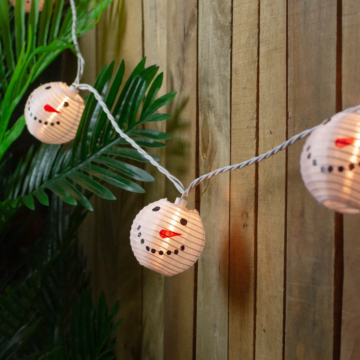10-Count White Snowman Paper Lantern Christmas Lights, 8.5ft White Wire