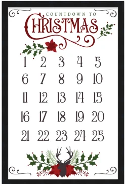 Countdown to Christmas 16.5" x 23.5" Framed Christmas Wall Decor Art Print Sign Poster in a Black Wooden Frame with UV Acrylic and Hangers