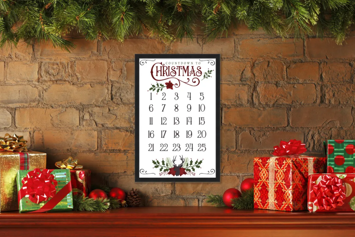 Countdown to Christmas 16.5" x 23.5" Framed Christmas Wall Decor Art Print Sign Poster in a Black Wooden Frame with UV Acrylic and Hangers