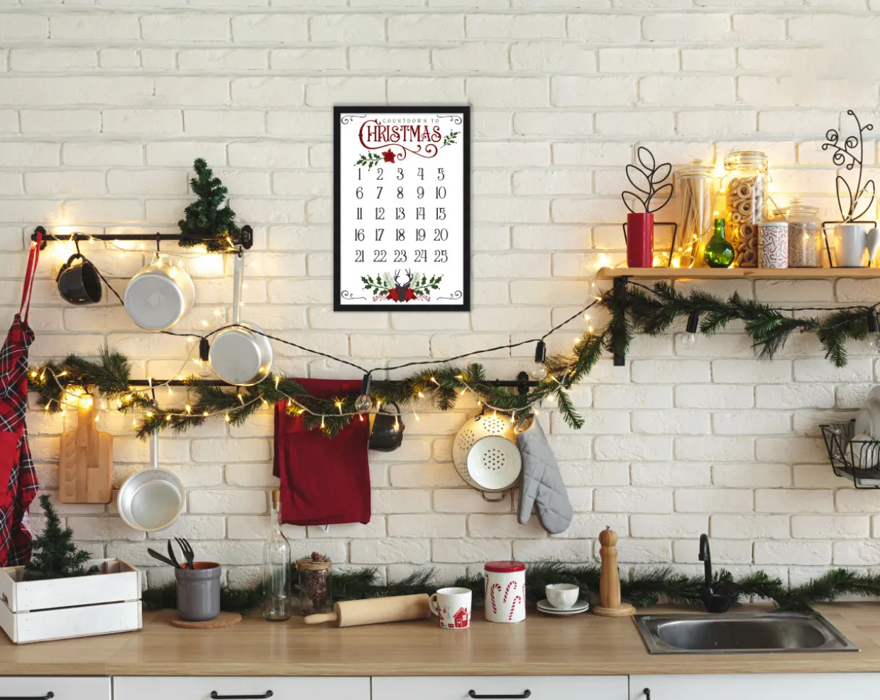 Countdown to Christmas 16.5" x 23.5" Framed Christmas Wall Decor Art Print Sign Poster in a Black Wooden Frame with UV Acrylic and Hangers