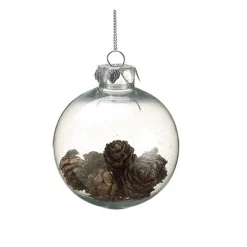 Country Cabin Clear Plastic Mini Pine Cone Filled Christmas Ball Ornament 3.5" (88 mm)