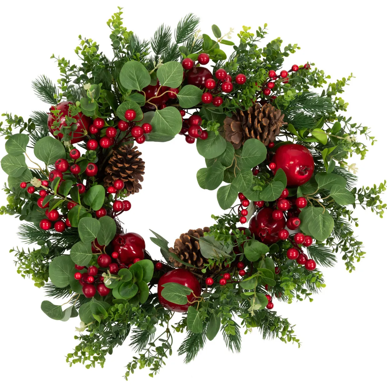 Crabapple and Berries Boxwood and Pine Artificial Christmas Wreath - 26" - Unlit