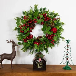 Crabapple and Berries Boxwood and Pine Artificial Christmas Wreath - 26" - Unlit