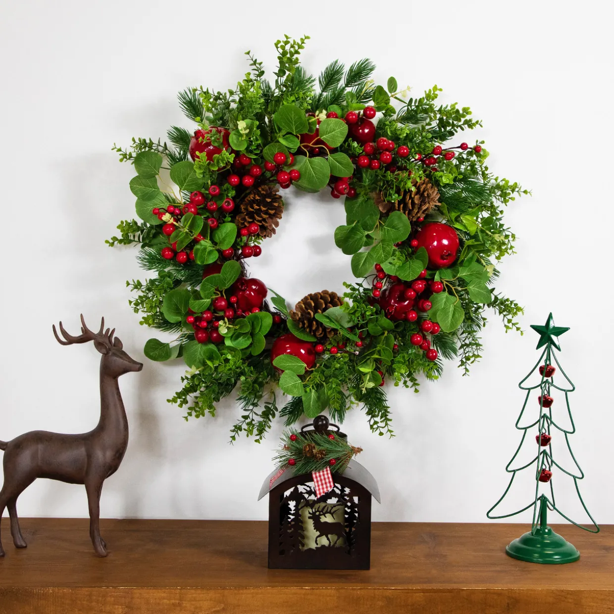 Crabapple and Berries Boxwood and Pine Artificial Christmas Wreath - 26" - Unlit