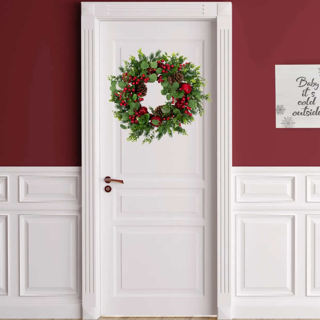 Crabapple and Berries Boxwood and Pine Artificial Christmas Wreath - 26" - Unlit