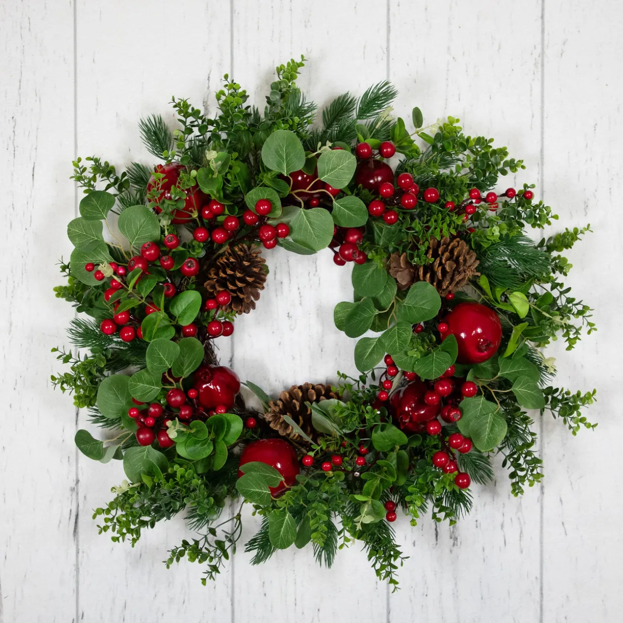 Crabapple and Berries Boxwood and Pine Artificial Christmas Wreath - 26" - Unlit