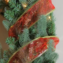 Cranberry Red and Gold Glitter Snowflakes Wired Christmas Craft Ribbon 2.5 x 10 Yards