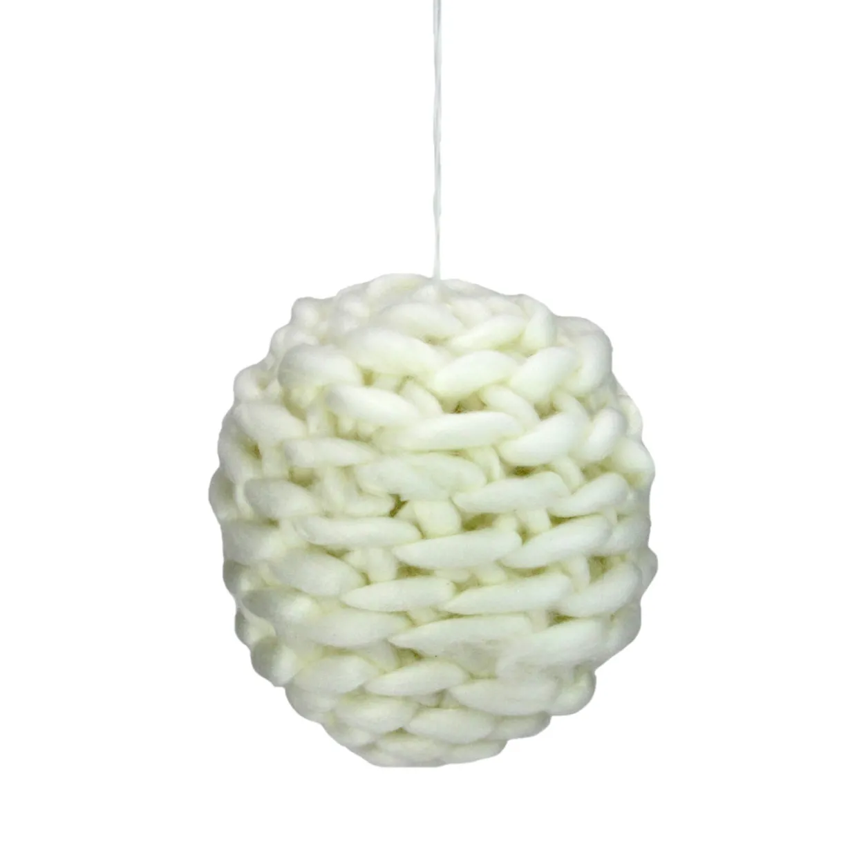 Cream White Knit Hanging Shatterproof Christmas Ball Ornament 7" (175mm)