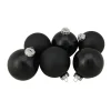 6ct Black Glass 2-Finish Christmas Ball Ornaments 3.25" (80mm)