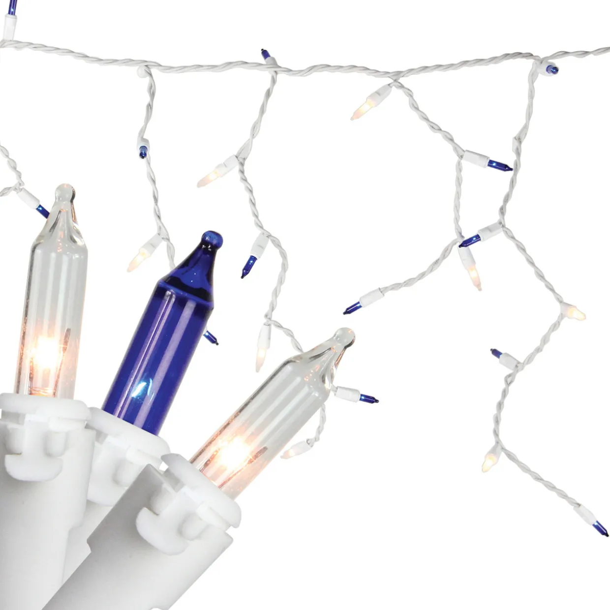 150ct Blue & Clear Mini Icicle Christmas Lights - White Wire