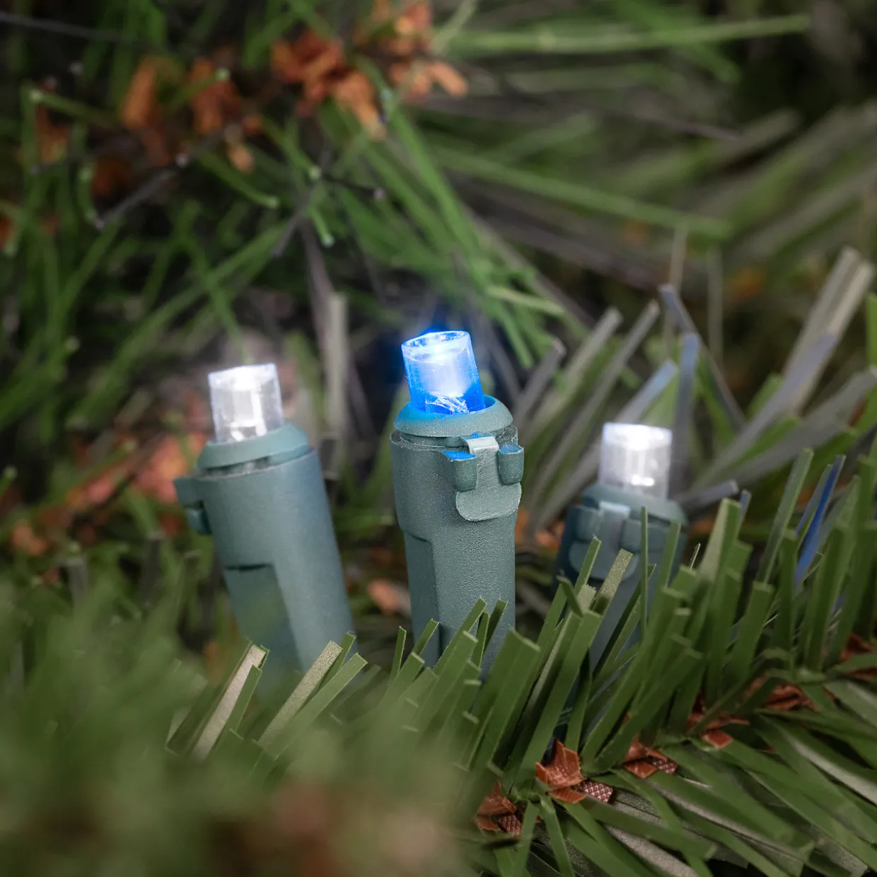 50ct Blue and White LED Wide Angle Mini Christmas Lights, 16.25ft Green Wire