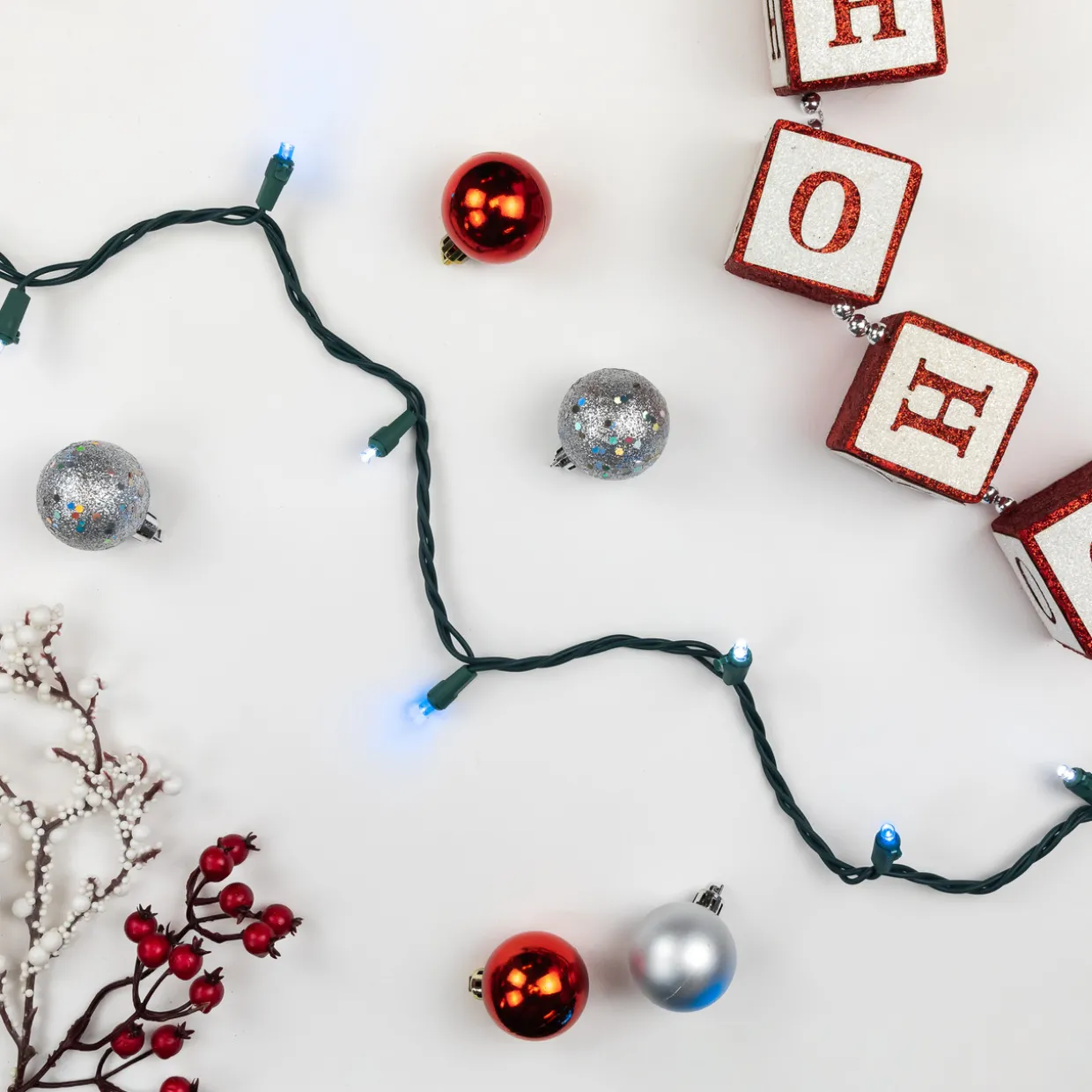 50ct Blue and White LED Wide Angle Mini Christmas Lights, 16.25ft Green Wire