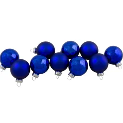 10ct Blue 2-Finish Glass Christmas Ball Ornaments 1.75