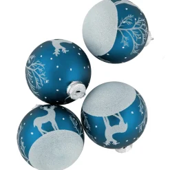 4ct Blue Glass Ball Christmas Ornaments with Glitter Reindeer 3