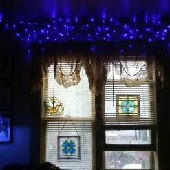 100ct Blue LED Wide Angle Icicle Christmas Lights, 5.5 ft White Wire