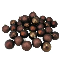 32ct Brown Shatterproof 4-Finish Christmas Ball Ornaments 3.25" (80mm)