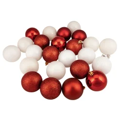 24ct Candy Cane Red and White Shatterproof 4-Finish Christmas Ball Ornaments 2.5" (60mm)