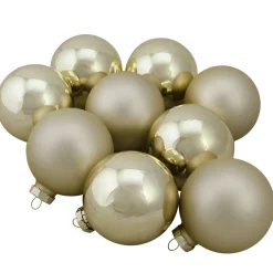 9ct Champagne Gold 2-Finish Glass Christmas Ball Ornaments 2.5" (65mm)