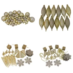 125ct Champagne Gold Shatterproof 4-Finish Christmas Ornaments 5.5" (140mm)