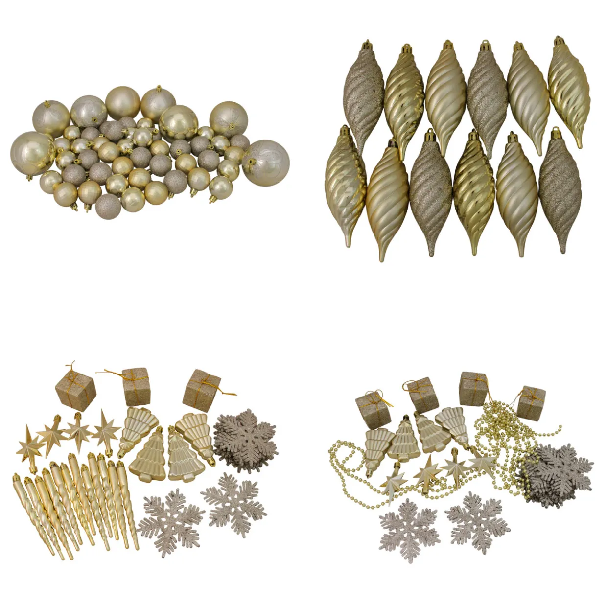 125ct Champagne Gold Shatterproof 4-Finish Christmas Ornaments 5.5" (140mm)