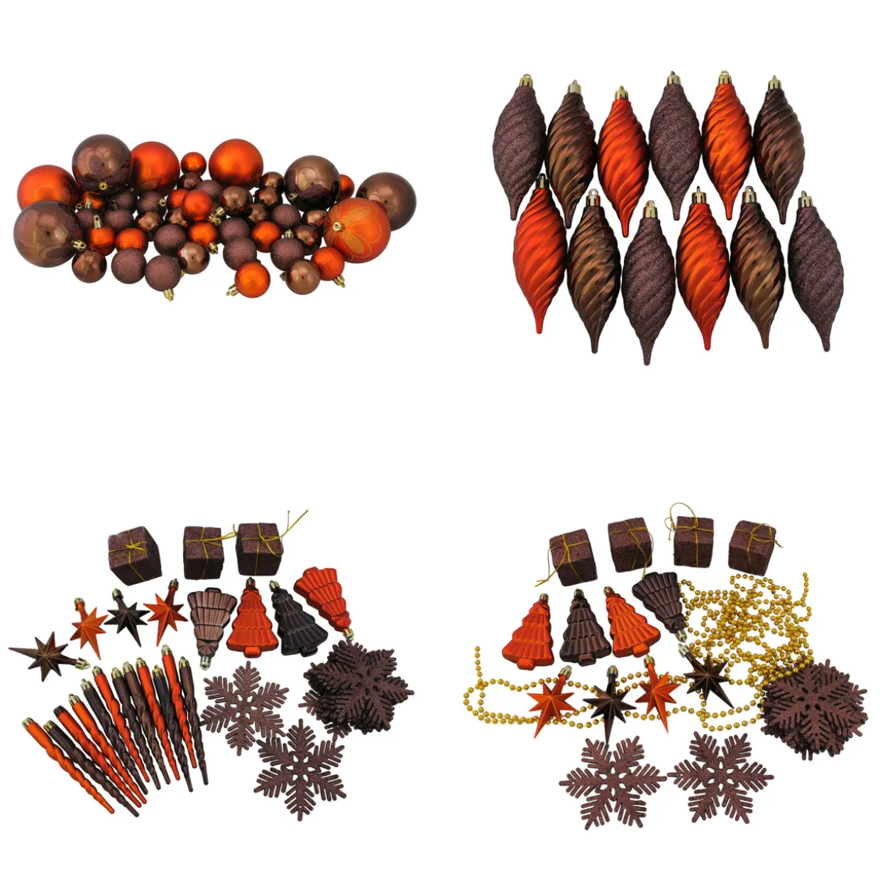 125ct Chocolate Brown and Burnt Orange Shatterproof 4-Finish Christmas Ornaments 5.5" (140mm)