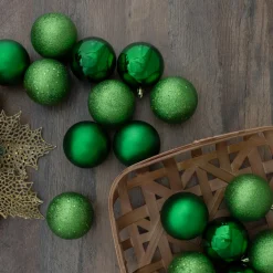 32ct Christmas Green Shatterproof 4-Finish Christmas Ball Ornaments 3.25" (80mm)