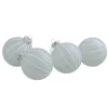 4ct Clear Frosted and White Glitter Striped Matte Glass Christmas Ball Ornaments 3.5" (90mm)