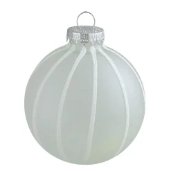 4ct Clear Frosted and White Glitter Striped Matte Glass Christmas Ball Ornaments 3.5" (90mm)