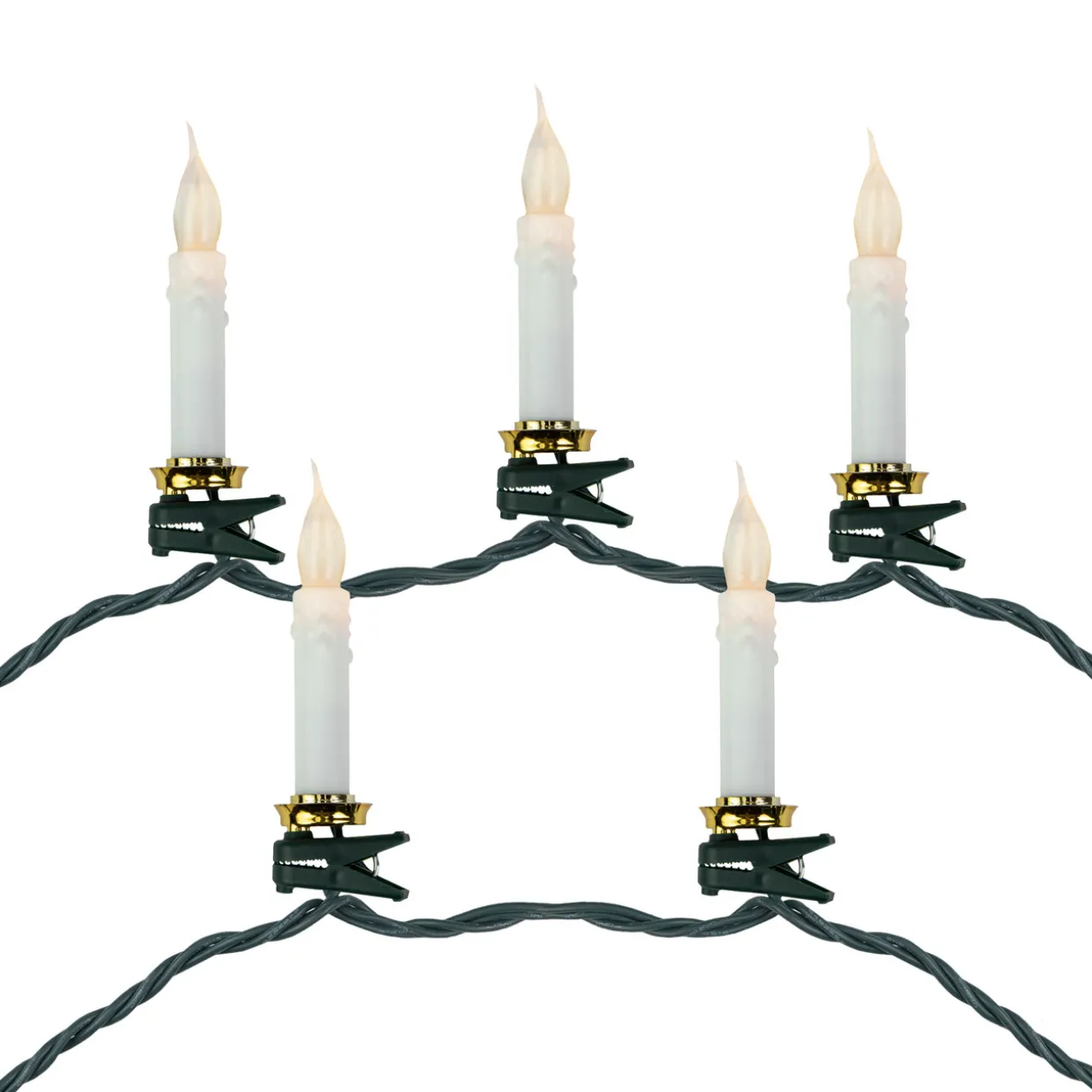 10ct Flickering LED Clip On Candle Christmas Lights, 7' Green Wire