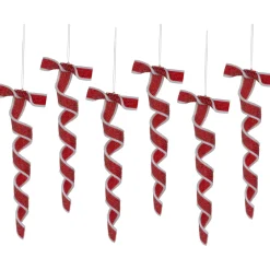 6ct Frosted Red and White Candy Twist Christmas Ornaments 9"