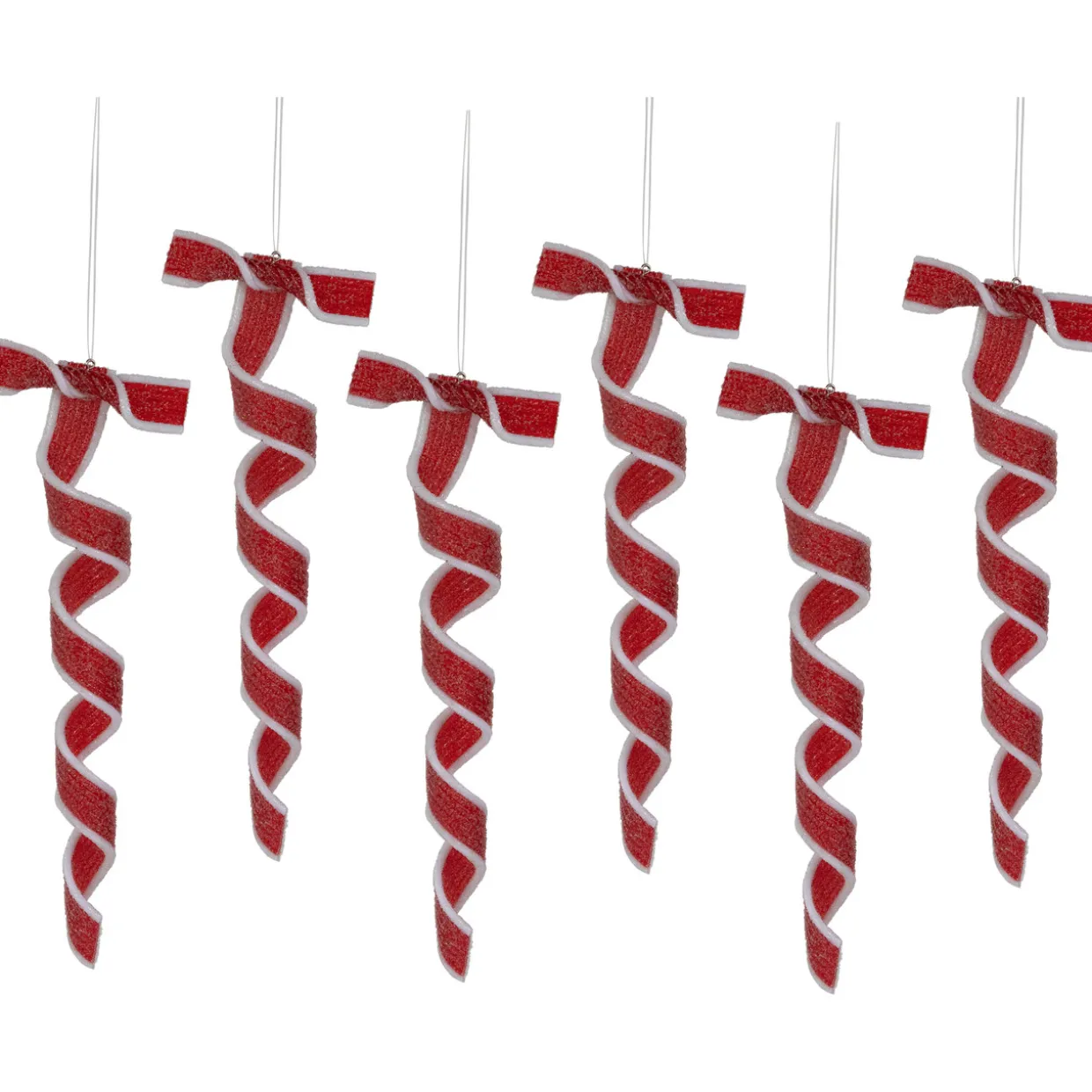 6ct Frosted Red and White Candy Twist Christmas Ornaments 9"