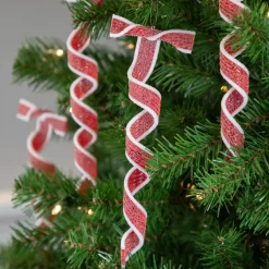 6ct Frosted Red and White Candy Twist Christmas Ornaments 9