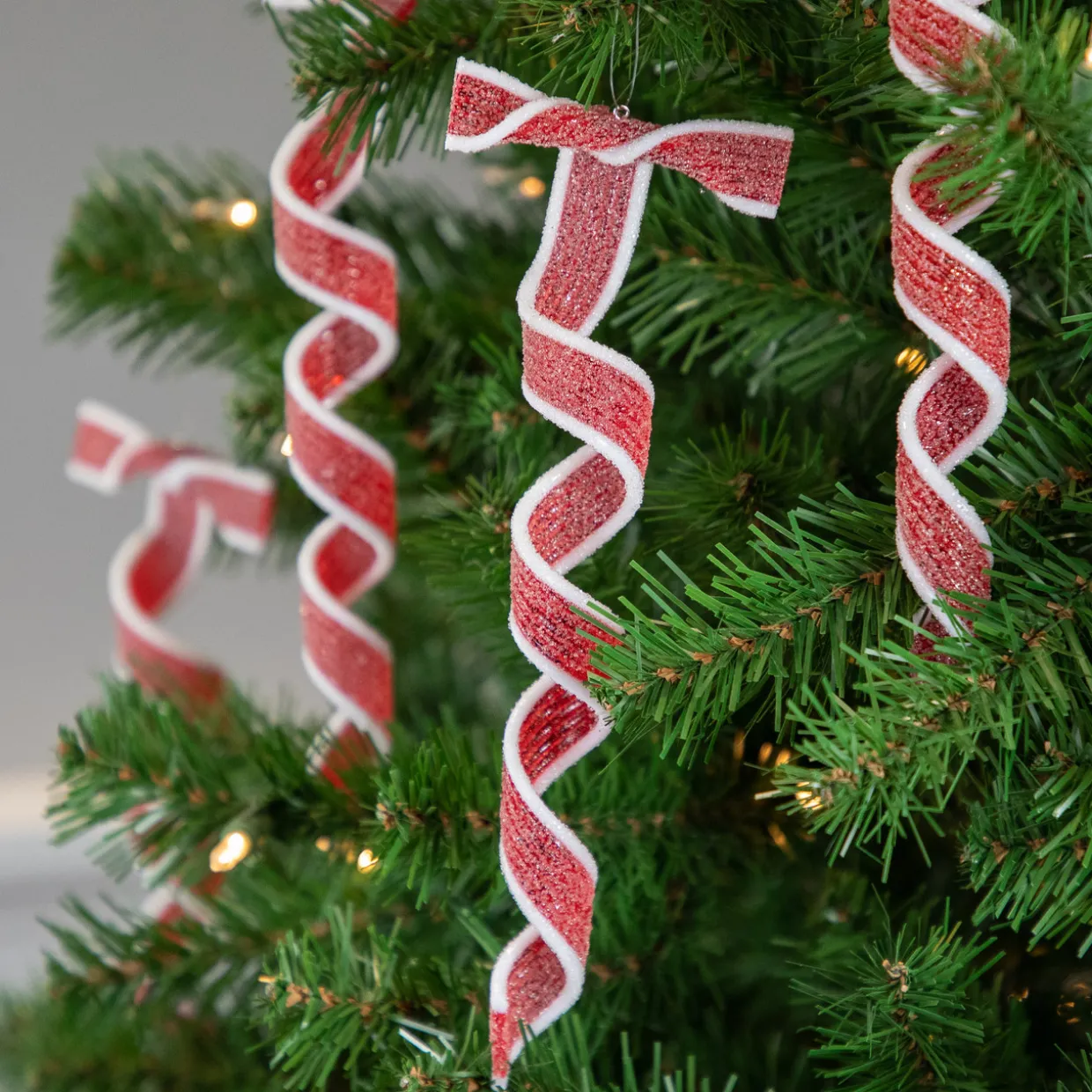 6ct Frosted Red and White Candy Twist Christmas Ornaments 9"