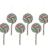 6ct Frosted White, Green and Red Lollipop Christmas Ornaments 7"