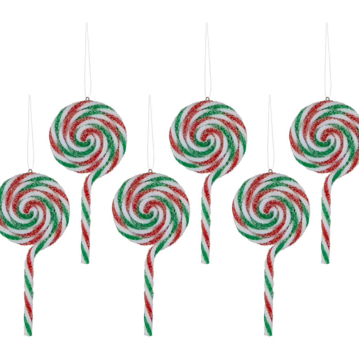 6ct Frosted White, Green and Red Lollipop Christmas Ornaments 7"