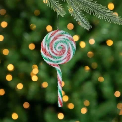 6ct Frosted White, Green and Red Lollipop Christmas Ornaments 7"