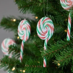 6ct Frosted White, Green and Red Lollipop Christmas Ornaments 7