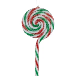 6ct Frosted White, Green and Red Lollipop Christmas Ornaments 7
