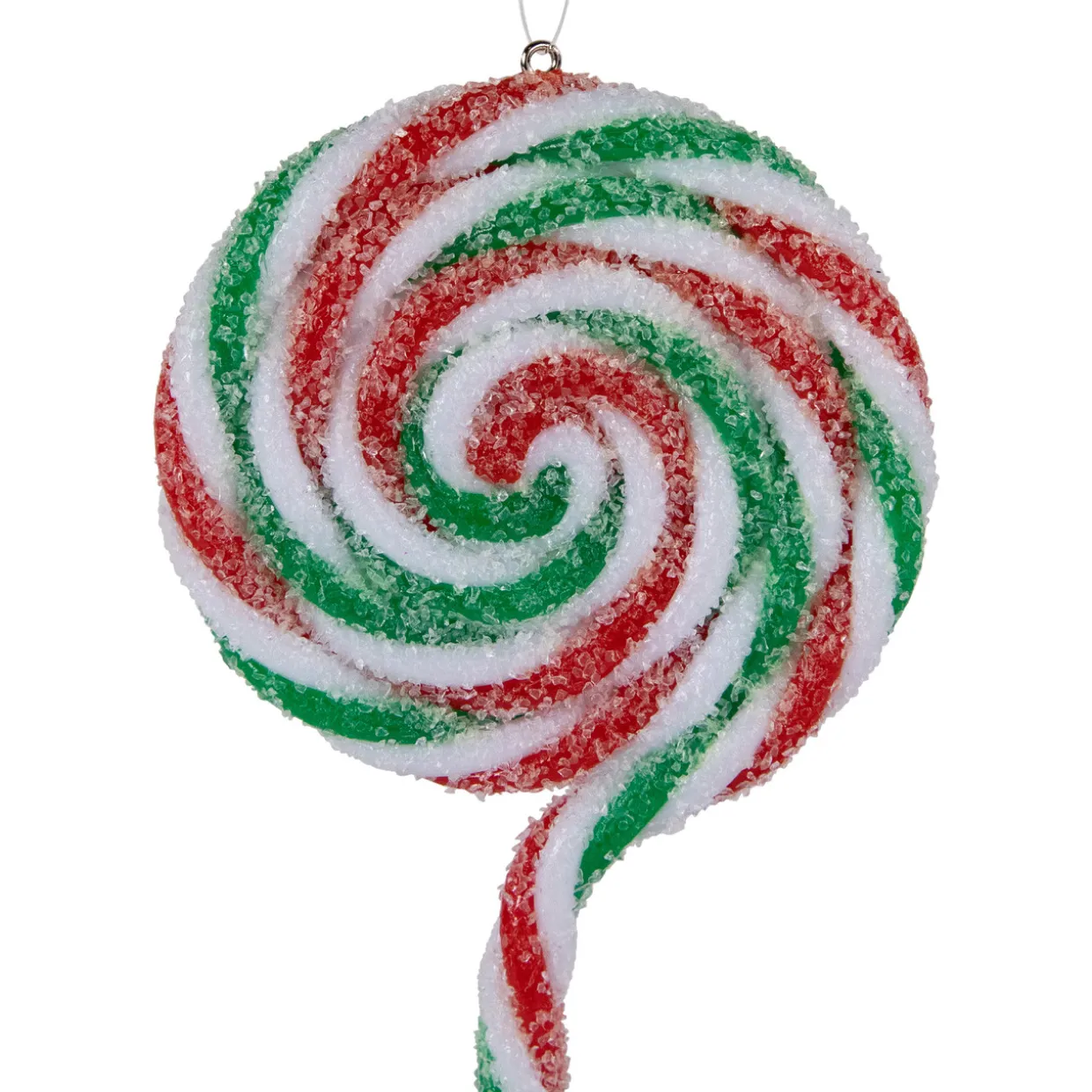 6ct Frosted White, Green and Red Lollipop Christmas Ornaments 7"